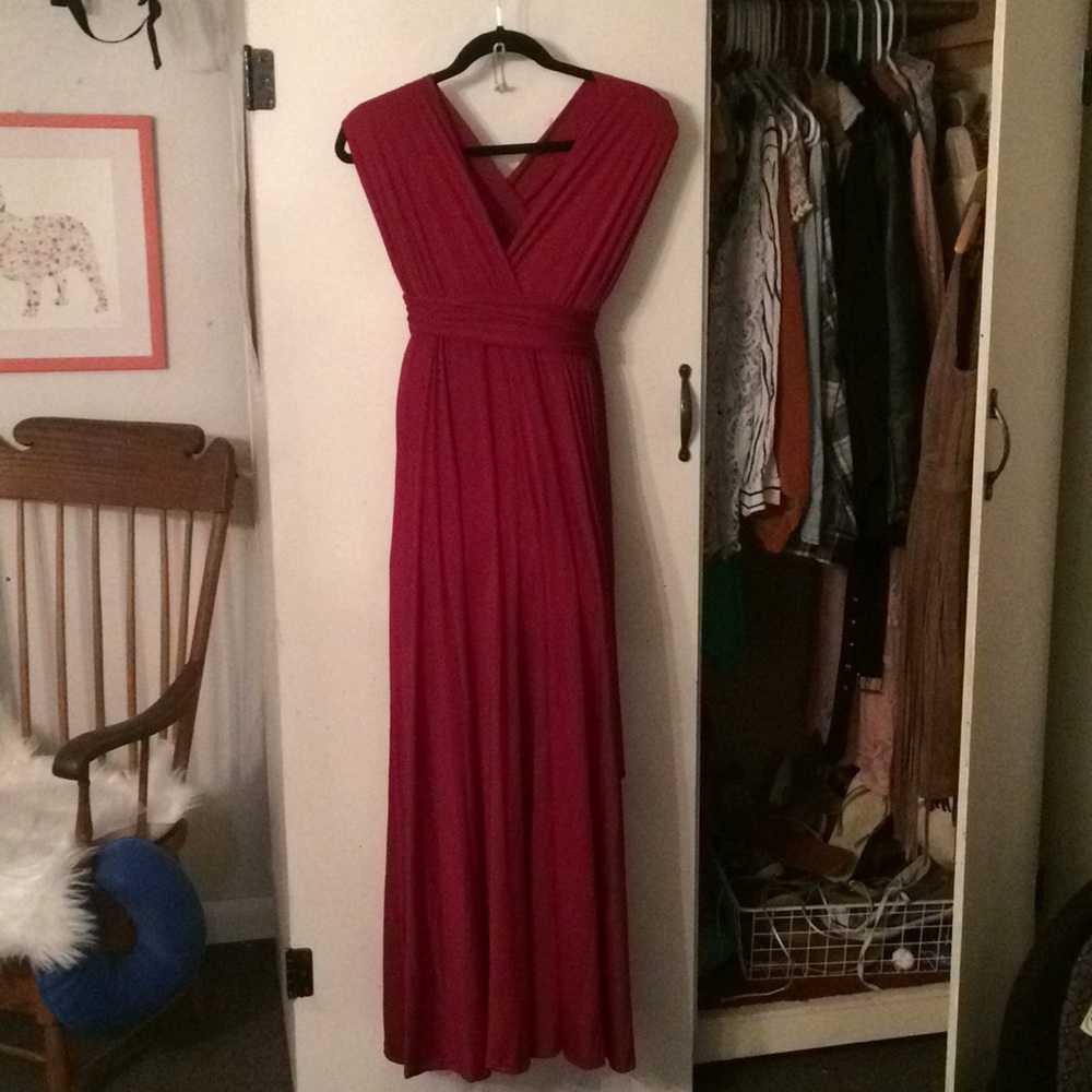 Burgundy red rap around infinity dress.